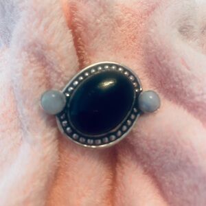 1 inch, 925 marked, Labradorite and Moonstone ring size 8 1/2.
